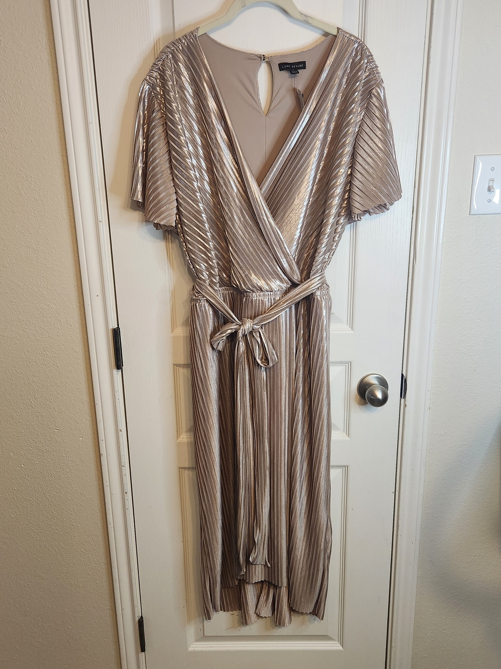 Lane Bryant Metallic Taupe Wrap Dress